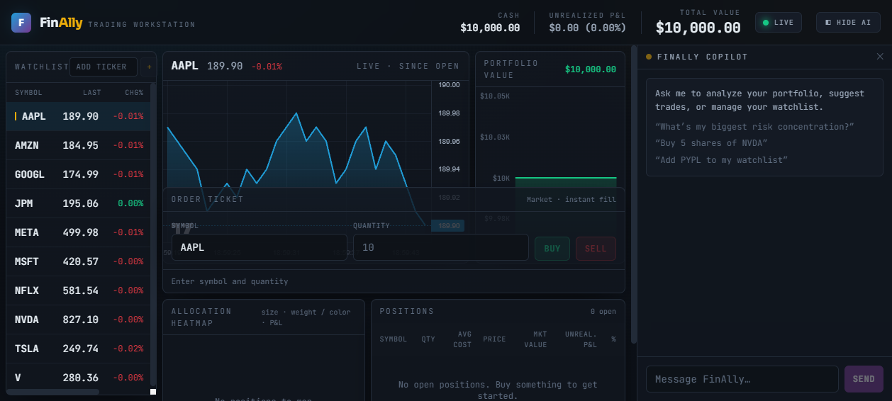 FinAlly — AI Trading Copilot screenshot